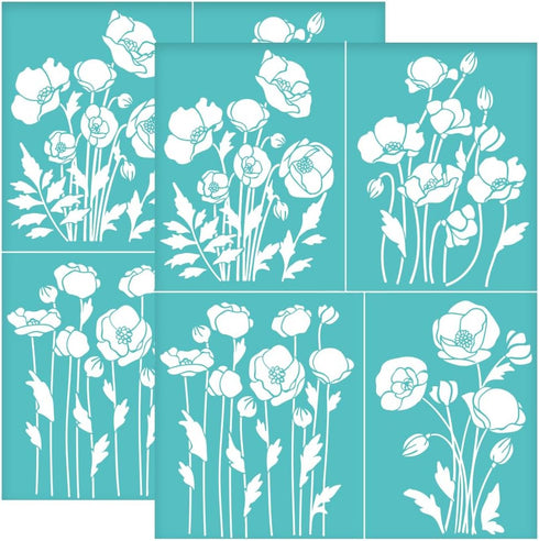 OLYCRAFT 2Pcs 8.6x11 Inch Wildflowers Self-Adhesive Silk Screen Printing Stencil Poppies Pattern Silk Screen Stencil Plant Theme Reusable Mesh Ste...
