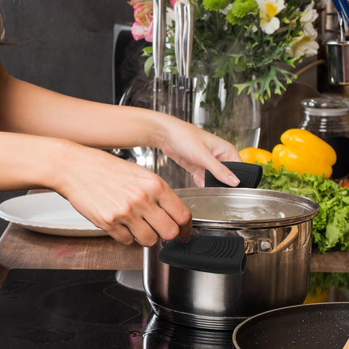 2 PCS Silicone Assist Handle Holder - Heat Resistant Pot Handle Covers - Non-Slip Handle Covers Handle Holder for Kitchen Pot Pan - Black...