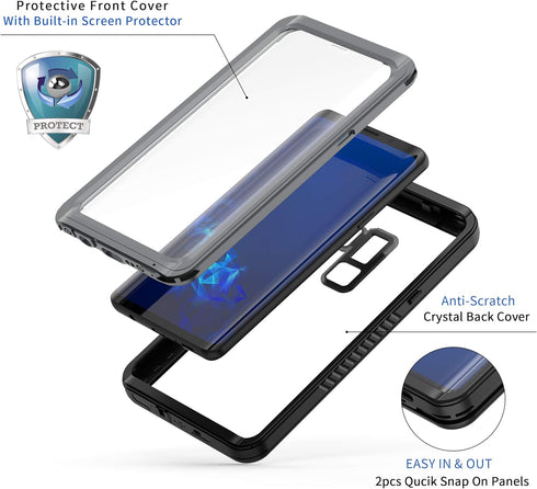 Lanhiem for Samsung Galaxy S9+ Plus Case, IP68 Waterproof Dustproof Case with Built-in Screen Protector, Rugged Full Body Shockproof Protective Ph...