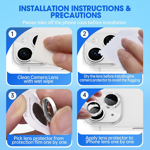 Xfilm Camera Lens Protector Compatible for iPhone 15/15 Plus Bling, Individual Metal Diamond Ring 9H Hardness Scratchproof Protector, Stylish Acce...