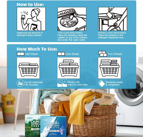 AIDEA Laundry Detergent Sheets, Unscented-(200 Loads) 100 Sheets, Laundry Sheets Detergent, No Plastic Jug, Lightweight & Easy To Use For Travel, ...