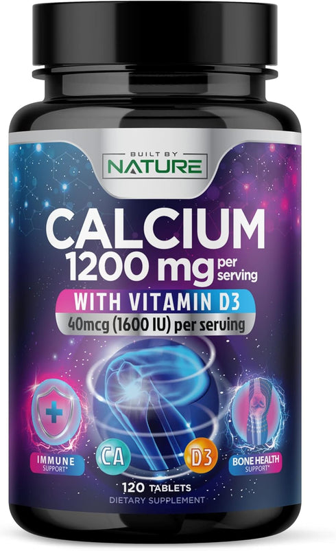 Calcium 1200mg with Vitamin D3 for Best Absorption - Advanced Bone Support Supplement, 1200 mg Calcium Carbonate & 1600 IU Vitamin D3, Slow Releas...
