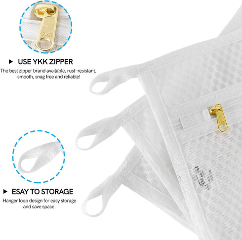 Tenrai 3 Pack Delicates Honeycomb Mesh Laundry Bag, With YKK Zipper, Lingerie, Hosiery, Socks, Bra, Baby Products, Fine Knitwear Mesh Wash Bags (3...