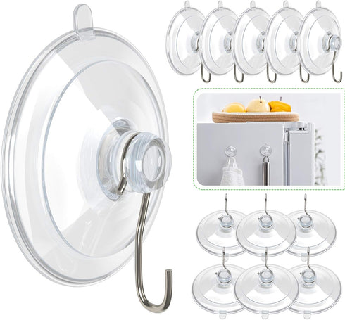 HangerSpace Suction Cup Hooks, 1.77 Inches Clear PVC Suction Cups with Metal Hooks Removable Small Suction Cups for Shower Bathroom Kitchen Wall W...