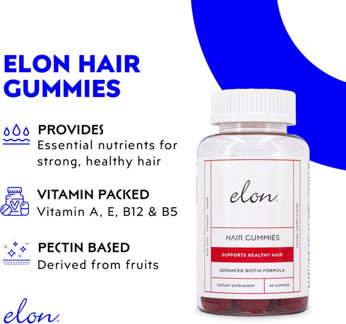 Elon Biotin Gummies for Hair Growth – 60 Count Biotin 5000mcg Per Serving for Hair, Skin and Nails – Vitamin A, Folic Acid, & Vitamin E - Pectin C...