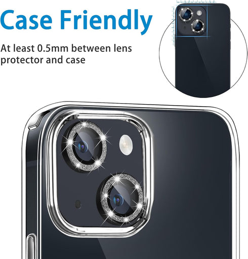 Compatible with iPhone 13 Mini & iPhone 13 Camera Lens Protector, Bling Glitter 9H Tempered Glass Camera Cover Anti Scratch Shockproof Screen Prot...