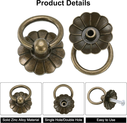 uxcell 2 Sets Vintage Drop Ring Knobs Retro Dresser Pulls Handles with Screws Zinc Alloy for Dresser Drawer Furniture Closet Cupboard Bronze(33mm/...