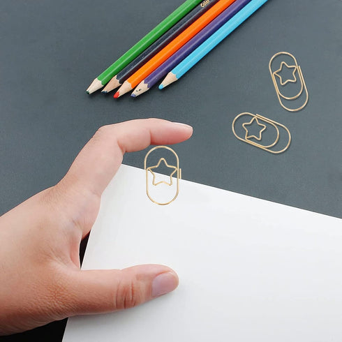 40Pcs Fancy Paper Clips, 4.9X2.4cm Strong Clamping Force Metal Five Pointed Star Shaped Paperclips, Office Supplies Paper Clamps with 4 Storage Bo...