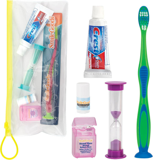 Practicon Child Deluxe Dental Care Kit, Travel Size Bundle w/Toothbrush, Crest Toothpaste, Floss, Lip Balm and Sand Timer, TSA Friendly Kids Oral ...