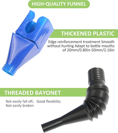 2 Pcs Funnels for Automotive Use,Flexible Draining Tool Snap Funnel,Draining Oil Snap Plastic Funnel,Hand-Free Funnel with Hose,Car Accessories Sp...