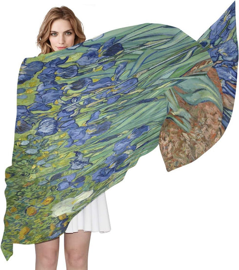 AUUXVA Women Silk Scarf Lightweight Long Soft Chiffon Shawl Wrap Neck Scarves Muffler for Ladies Girls Men (Iris flower)...