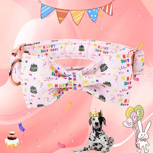 Elegant little tail Dog Collar with Bow, Birthday Cake Bow Tie Dog Collar, Cute Dog Bowtie Pet Gift Dog Collar for X-Small Puppy...