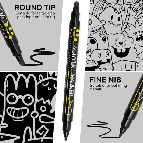 Black Paint Marker, 8 Pack Dual Tip Acrylic Paint Pens, Ideal for Wood, Rock Painting, Canvas, Stone, Glass, Ceramic...