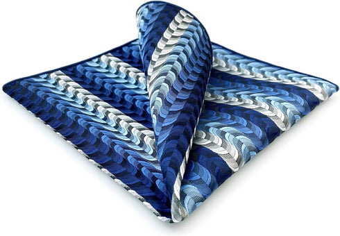 SHLAX&WING Ripple Blue Mens Pocket Square Silk Hanky Business Wedding Gift...