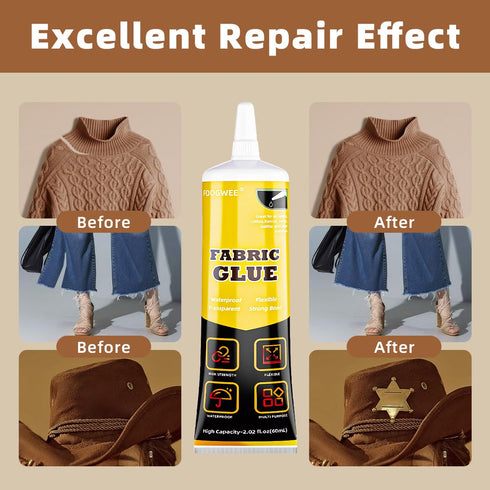 Fabric Glue Permanent - 60ml Sewing Glue for Clothing Permanent Washable, Liquid Fabric Stitch Glue for All Leather, Fabrics, Denim, Flannel, Cott...