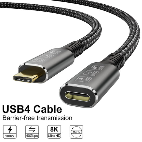 CABLEDECONN USB4 8K Cable 0.8M Thunderbolt 4 Compatible USB 4 Type-c Male to Female Extension Cable Ultra HD 8K@60Hz 100W Charging 40Gbps Data Tra...
