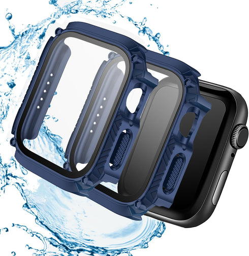 Waterproof Case 41mm for Apple Watch Series 9 8 7 with Tempered Glass Screen Protector, iWatch Full Protective Hard PC Bumper Face Cover for Men&W...
