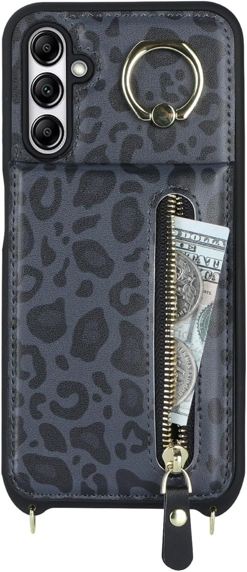 Samsung Galaxy A14 5G Case with Card Holder for Women, Galaxy A14 5G Phone Case Wallet with Strap Credit Card Slots Crossbody with Zipper Shockpro...