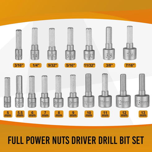 23 Pcs Power Nuts Driver Drill Bit Tools Set 1/4'' Driver Hex Shank Keys Metric Socket Wrench Screw Impact Driver Bit Set for Power Tools, Electri...