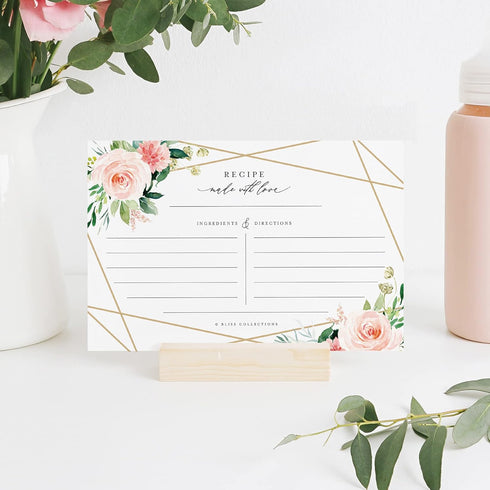 Bliss Collections Recipe Cards, Pack of 50 Double-Sided Geo Floral 4 x 6 Cards for Family Recipes, Wedding Showers, Bridal Showers, Baby Showers, ...