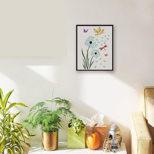 FINGERINSPIRE Dandelion Stencil 11.7x8.3 inch Large Reusable Butterfly Drawing Templates, Plastic Dragonfly Stencil Flying Dandelion Stencil for P...