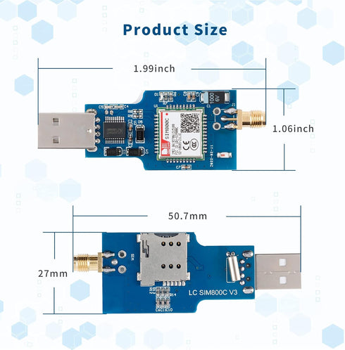 SIM800C USB to GSM Module Quad-Band GSM/GPRS Wireless Module Integrated USB to Serial Chip GSM/GPRS 850/900/1800/1900MHz Support 2G/3G/4G Micro SI...