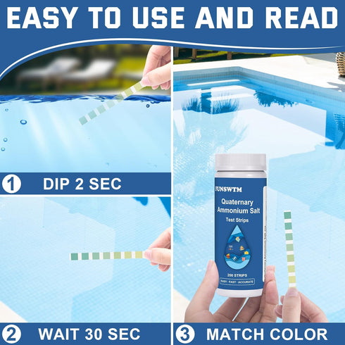 Quaternary Ammonium Test Quat Test Strips: 200 Strips Quaternary Test Strips - Testing range 0-500ppm for Food Service...