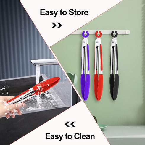7Pack Kitchen Tongs,7 Inch Small Silicone Tongs with Stainless Steel Silicon Handles and Nylon Tips,Heat Resistant Non-Stick Cooking Tongs,Mini Lo...