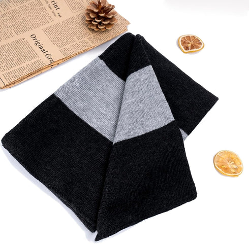 Fashion Long Shawl Winter Thick Warm Wrap Scarf Polyester Fiber Soft Black Gray Stripes for Adult Women Men Unisex...