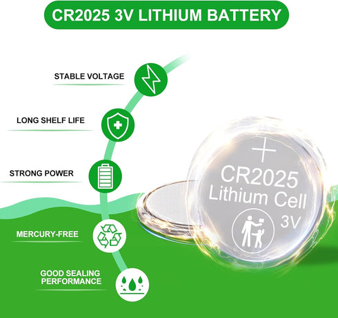 CR2025 3V Lithium Battery 5 Pack, Button Battery CR2025 Battery for Car Remote Key...