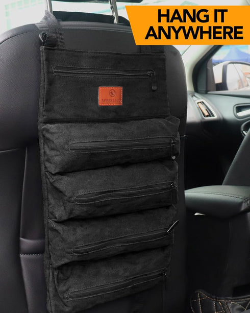 Roll Up Tool Bag, 16OZ Canvas Wrench Roll Up Pouch Multi-Purpose Tool Roll Organize, 5 Zippered Tool Pockets (Black)...