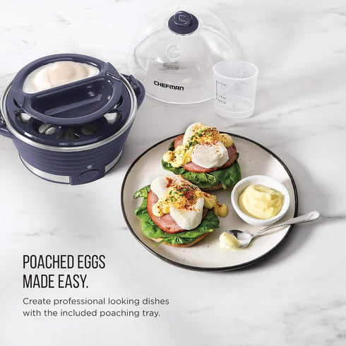 Chefman Electric Egg Cooker Boiler, Rapid Poacher, Food & Vegetable Steamer, Quickly Makes Up To 6, Hard, Medium or Soft Boiled, Poaching/Omelet T...