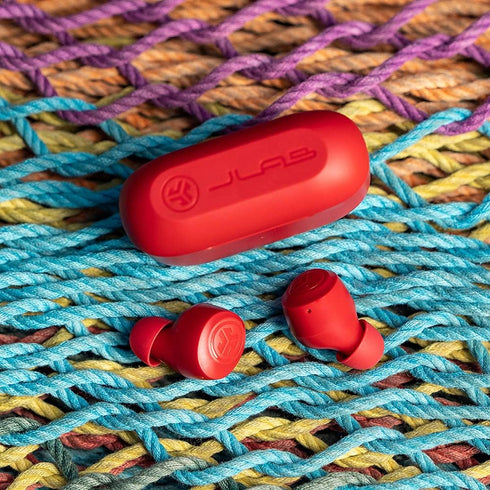 JLab Go Air Pop True Wireless Bluetooth Earbuds + Charging Case, Rose Red, Dual Connect, IPX4 Sweat Resistance, Bluetooth 5.1 Connection, 3 EQ Sou...