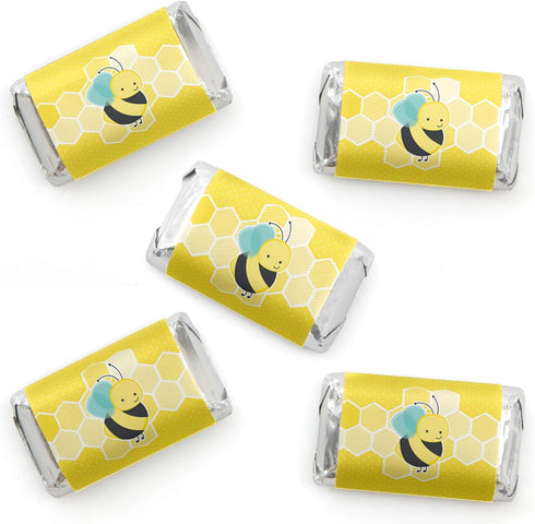 Big Dot of Happiness Honey Bee - Mini Candy Bar Wrapper Stickers - Baby Shower or Birthday Party Small Favors - 40 Count...
