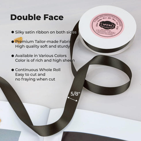VATIN Double Face Dark Olive Satin Ribbon 5/8" Continuous 25 Yards,Dark Olive Polyester Fabric Ribbon use for Bows Bouquet, Gift Wrapping, Floral ...