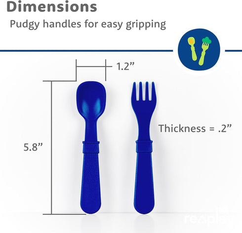 Re-Play Toddler Forks and Spoons Set - 6x6 Utensils Set for Kids - Dishwasher and Microwave Safe - Made in USA - Set of 12-5.8" x 1.2" x 0.2" - Tr...