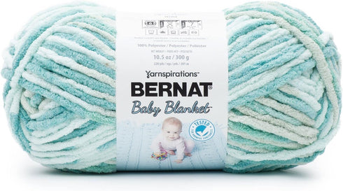Bernat Baby Blanket 300g Baby Blue- Green Yarn - 1 Pack of 300g/10.5oz - Polyester - 11 Super Bulky - Knitting/Crochet...