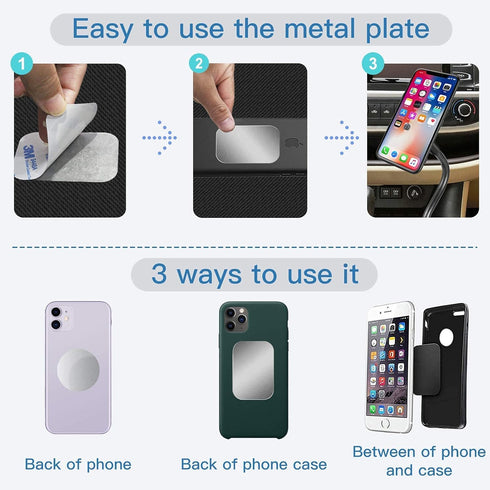 SALEX Replacement Metal Plates Set for Magnetic Car Mount, Wall, Phone Holder. 8 Large Silver Iron Discs Without Holes for Magnets. 3M Adhesive Th...