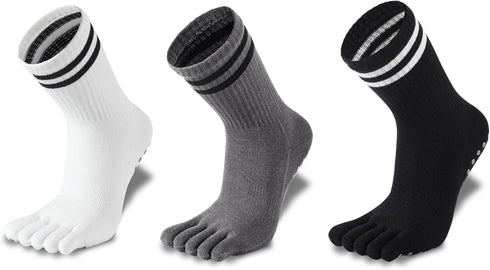 Grippy Yoga Socks for Women – Full Toe Cotton Crew Non Slip Sticky Grip Accessories for Yoga, Barre, Pilates, Dance, Ballet...