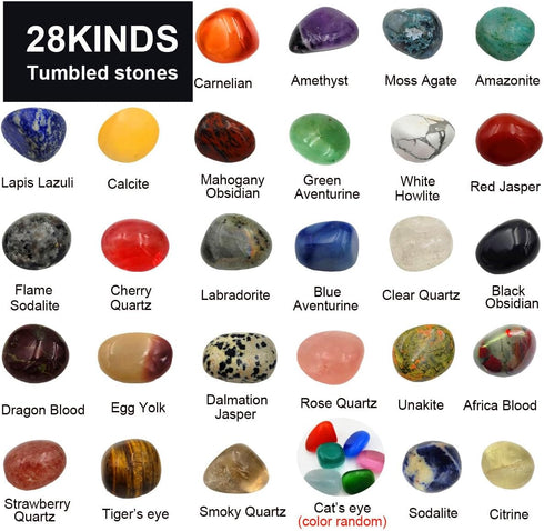 28Pcs Rock & Mineral Collection Set for Adults and Kids,Tumbled Polished Crystal Stones Healing Stones for Chakra Balancing,Jewelry Making,Home De...