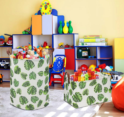 Rectangle Storage Basket with Handles,Collapsible Kids Toys Bin,Cute Baby Storage Basket,Books Box,Gift Basket(Green Monstera)...