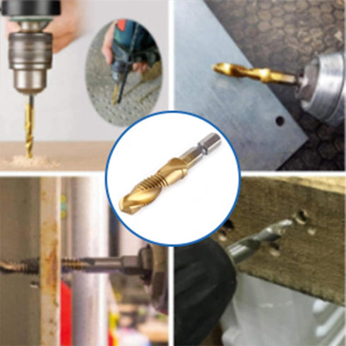 6pcs HSS Tap Drill Bit Set, 2 in 1 Speed Steel Metric Thread, M3 M4 M5 M6 M8 M10 Coated HSS Drill and Tap Bits,HSS Metric Hex Shank Screw Taps Too...