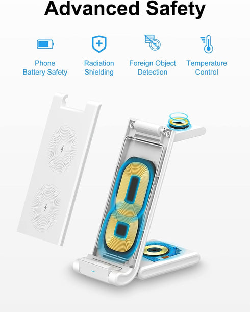 Wireless Charging Station, Foldable Charger Stand for iPhone 14/13/12/Pro/Plus/11/XS/XR/X/8/Samsung Galaxy, Wireless Charger 3 in 1 Compatible wit...