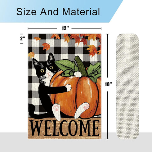 Welcome Fall Cat Garden Flag Tuxedo Cat Pumpkins Maple Leaves Flag 12×18 Inch Double Sided Buffalo Plaid Farmhouse Yard Flag Thanksgiving Holiday ...