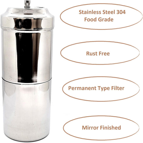KERAM south indian coffee drip maker-permanent/reusable phin filter for 3-4 serving cup 6.6 Oz(200 ml) made of steel ss304 food grade camping/trav...