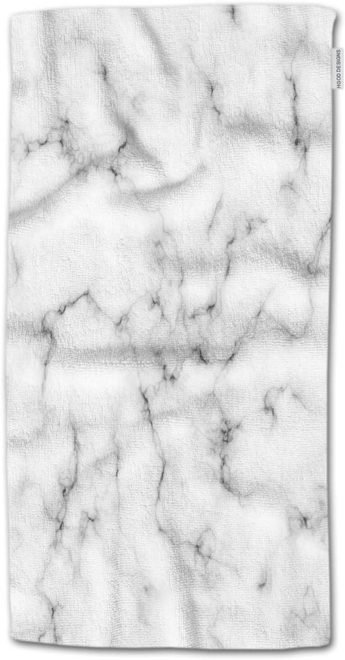 HGOD DESIGNS White Marble Hand Towels - Elegant White Marble Print with Black Textured Pattern, 100% Cotton Soft Bath Towels, 15"X30"...