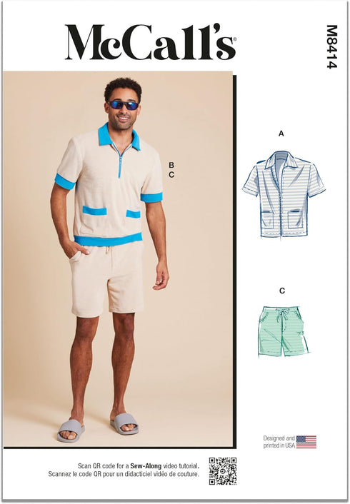 McCall's Men's Knit Shirts and Shorts Sewing Pattern Kit, Design Code M8414, Sizes 44-46-48-50-52...