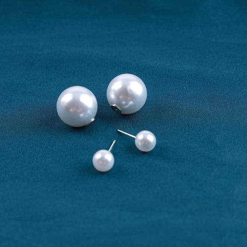 Boho Pearl Ear Jacket Earrings Round Pearl Stud Earrings Vintage Pearl Front Back Earrings White Pearl Stud Earrings Jewelry for Women and Girls...