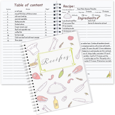 PECULA Recipe Book, 5.6"x 8.2" Recipe Book To Write In Your Own Recipes, Blank Recipe Book, Recipe Notebook, Recipe Journal Hold 170 Recipes...