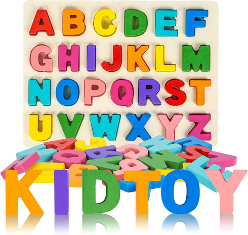 Alphabet Puzzle Wooden Puzzles for Toddlers 1 2 3 4 5 Year Old, ABC Puzzle Shape Alphabet Learning Puzzles Toys with Puzzle Board & Letter Blocks,...